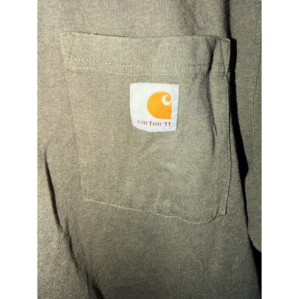 Carhartt Mens K126 Long Sleeve Pocket T-Shirt Olive Green Original Fit Medium M - Picture 2 of 3